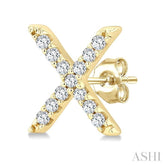 1/10 Ctw Initial 'X' Round Cut Diamond Earrings in 10K Yellow Gold